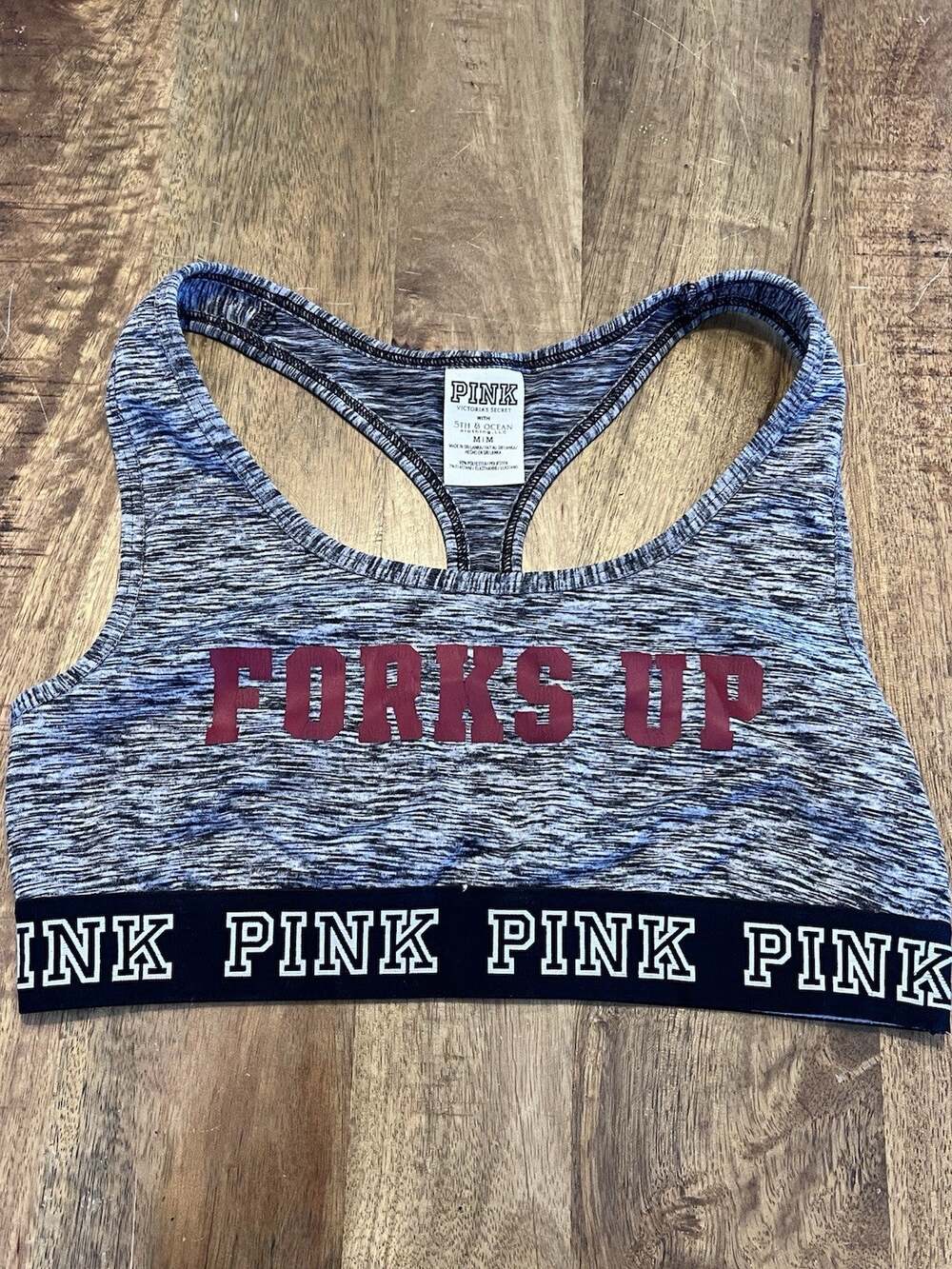 Victoria Secret PINK ASU Sports Bra Medium Gray Forks Up Sun Devils